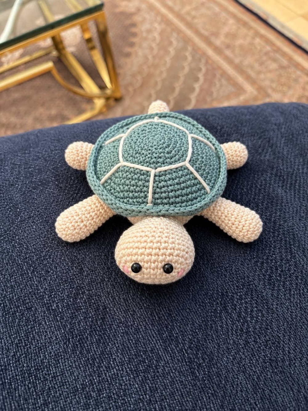 Handcrafted Blue & Cream Crochet Turtle Toy for Small Pets